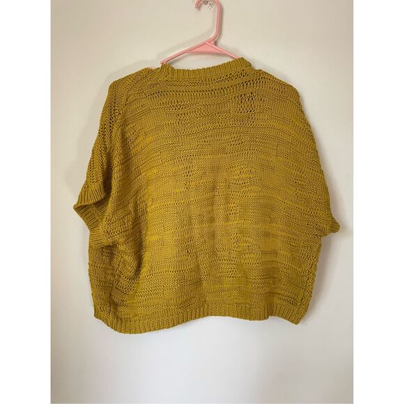 NEW With Tags Josie Natori XS Yellow Knit Short Sleeve Sweater Crochet - Picture 5 of 5